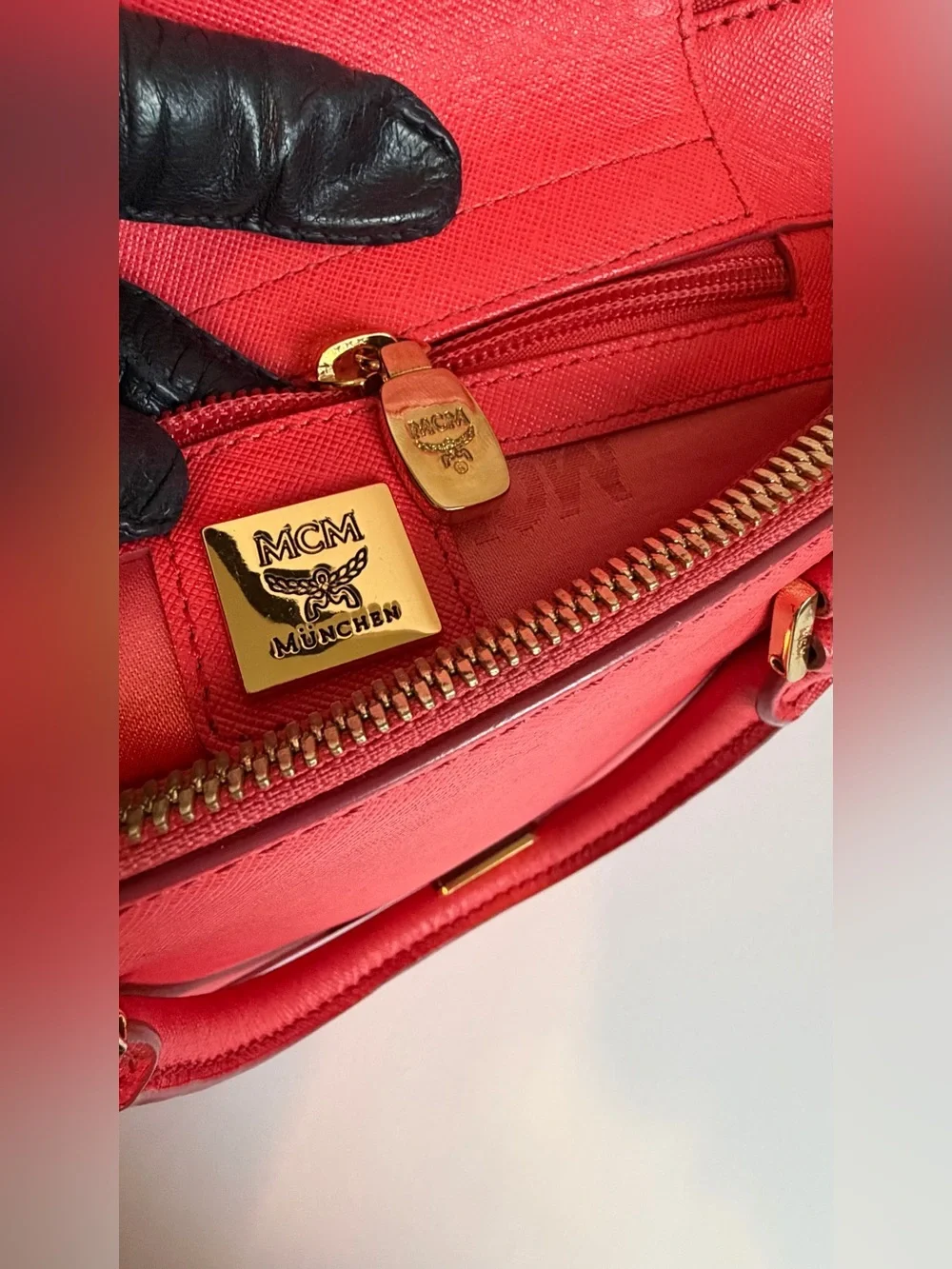 MCM Leather Double-Handle Satchel with Gold Hardware
